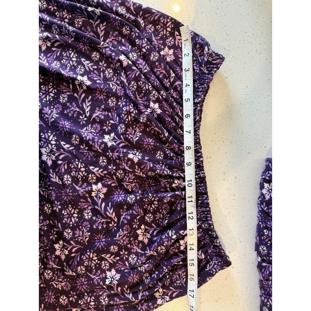 Dreams & Co Pajama Set Purple Floral Lace Capped Sleeves Size M 14-16 - Picture 6 of 11